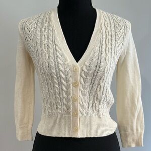 New Lauren Ralph Lauren PXS Green Label Cream Cable Knit Cardigan66% Linen 663